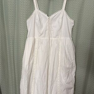 Gunne Sax for ModCloth White Swiss Dot Sleeveless Dress Lace and Ribbon Detail